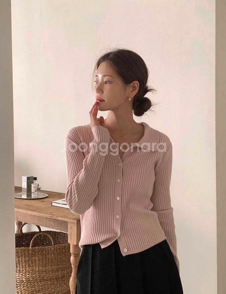 미뉴에트 컴히얼 아이보리 화이트 흰색 가디건 카라 니트--0