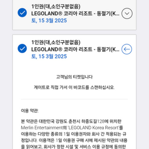 레고랜드 대소구분없이3장, 3/15토요일 자유이용권 판