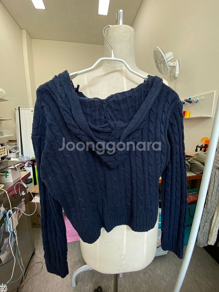 회색 남색 베이지 집업 가디건 크롭 후드 니트 꽈배기--8