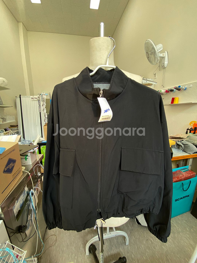 블랙 베이지 포켓 크롭 점퍼 자켓 조거 팬츠 셋업 세트--5