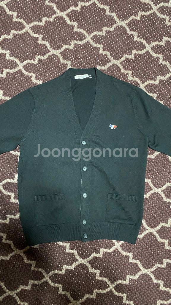[M] 메종 키츠네 트라이컬러 폭스 패치 가디건 블랙--2