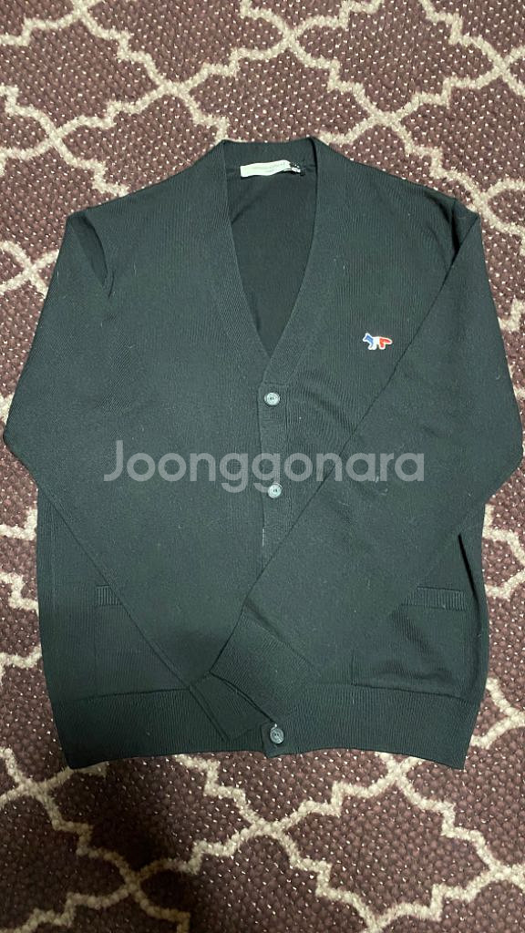 [M] 메종 키츠네 트라이컬러 폭스 패치 가디건 블랙--3