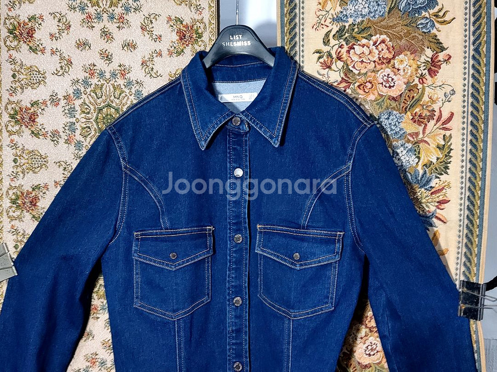 S 망고 스판 원피스 하프 데님 셔츠 자켓--3