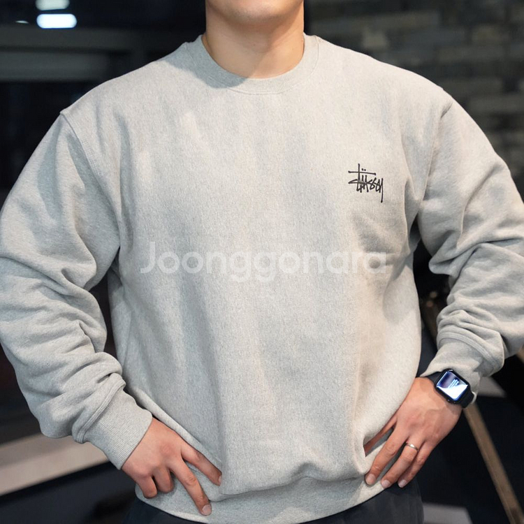 스투시 맨투맨 베이직로고 기모, 남여공용 블랙/그레이--5