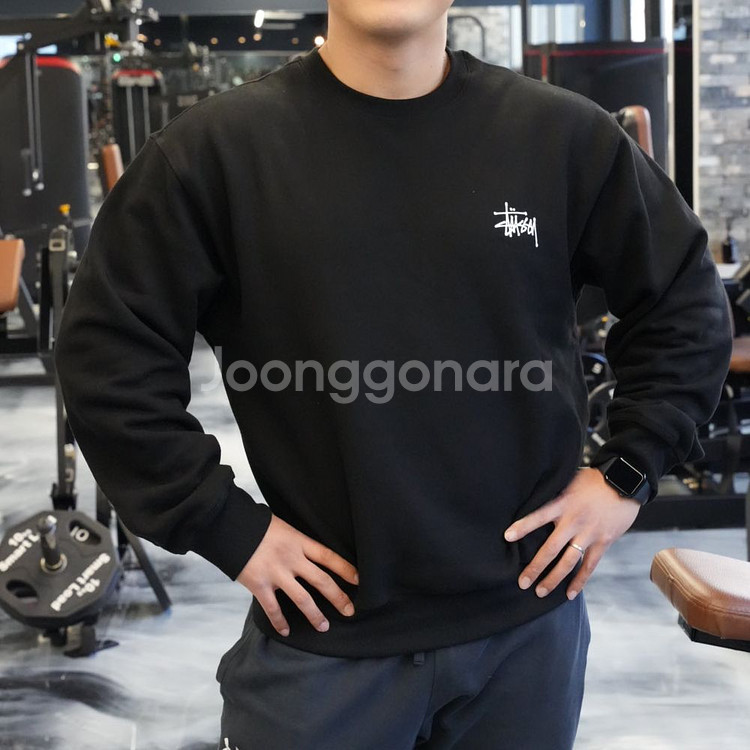 스투시 맨투맨 베이직로고 기모, 남여공용 블랙/그레이--3