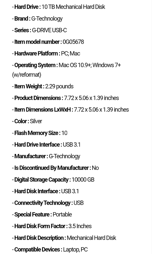 G 10TB USB C 3.1 외장하드 드라이브--4