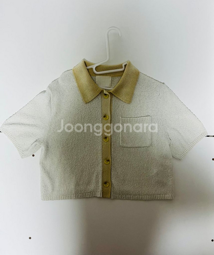 H&M 니트 반팔 티셔츠 옐로우--0