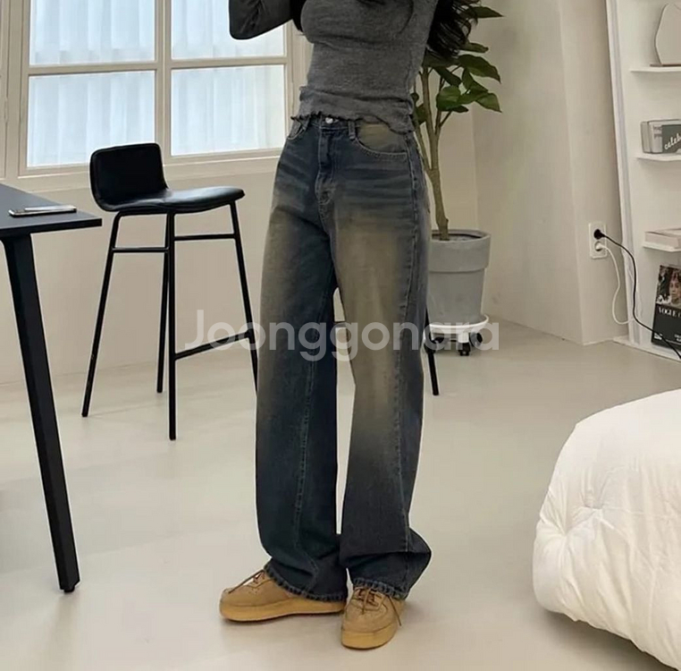빈티지 오버핏 롱 와이드 데님팬츠--1