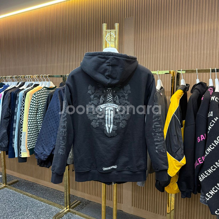 [XL사이즈]크롬하츠 헤비웨이트 대거 로고 후드집업--1