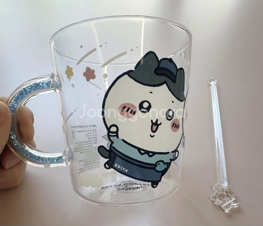 먼작귀 유리머그컵 머그머들러포함 새상품 이디야--2