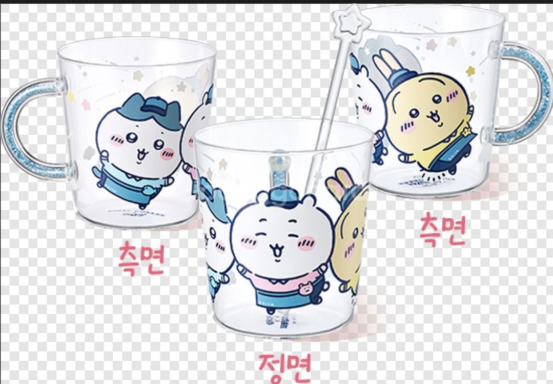 먼작귀 유리머그컵 머그머들러포함 새상품 이디야--3