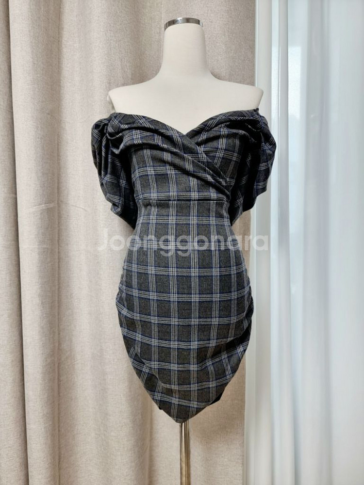 [시착만] 퍼프소매 체크셔링원피스 (44~마른55)--1