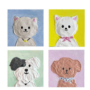 강아지 캔버스 그림 4개 세트