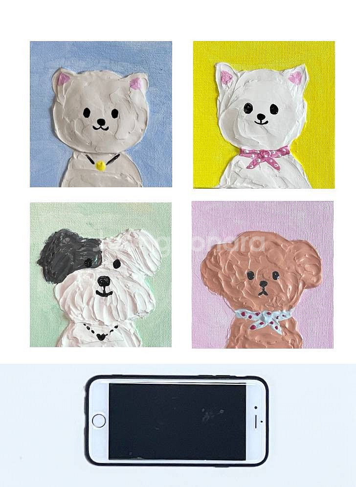 강아지 캔버스 그림 4개 세트--6