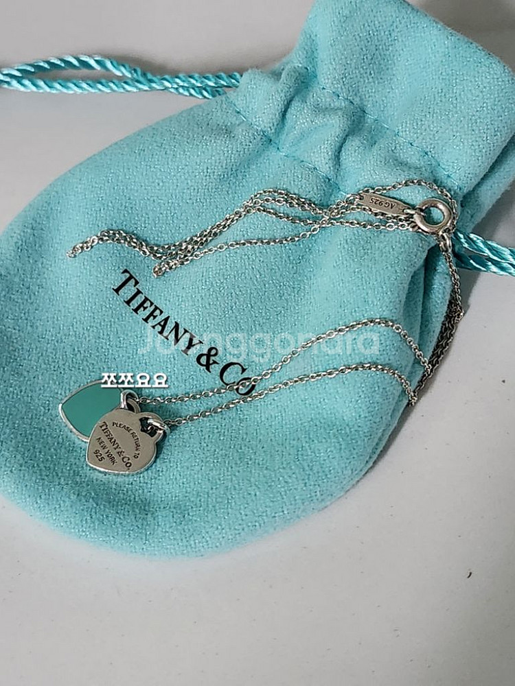 티파니앤코 블루 더블 하트 태그 펜던트 목걸이 45cm--1