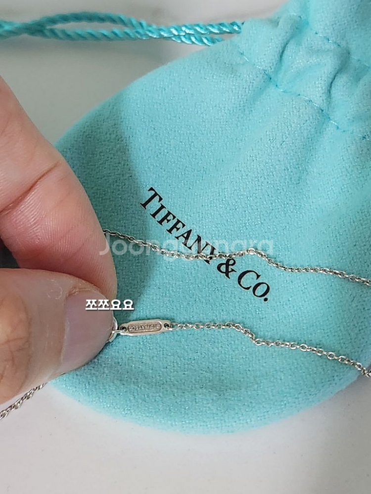 티파니앤코 블루 더블 하트 태그 펜던트 목걸이 45cm--5