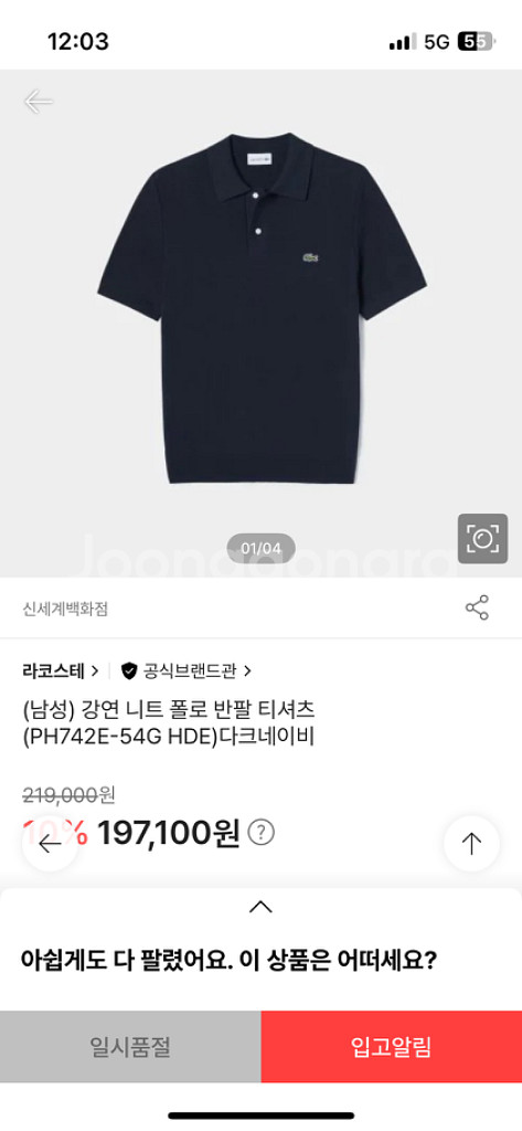 라코스테 강연니트 폴로 반팔 티셔츠 네이비 5(105--1