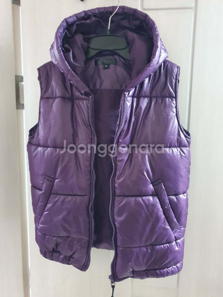후드 숏패딩 조끼 F 보라 바이올렛 지그재그 베스트--3