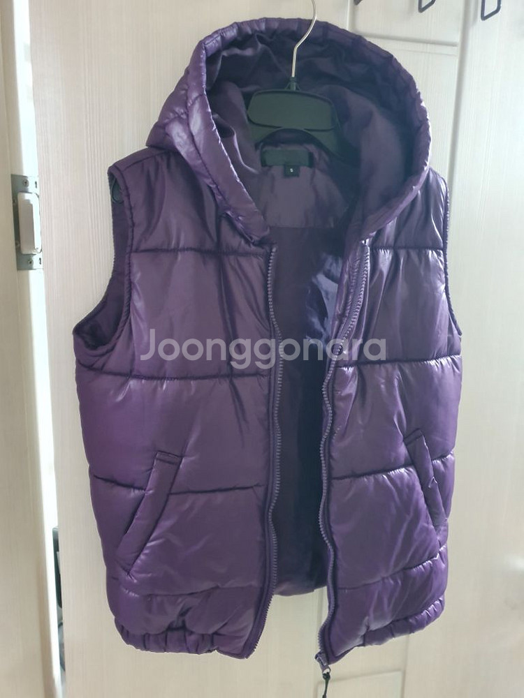 후드 숏패딩 조끼 F 보라 바이올렛 지그재그 베스트--2