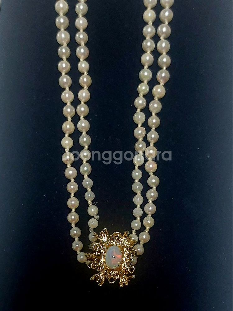 천연 원석 오팔 & 진주 2줄 목걸이 14k골드 할인--1