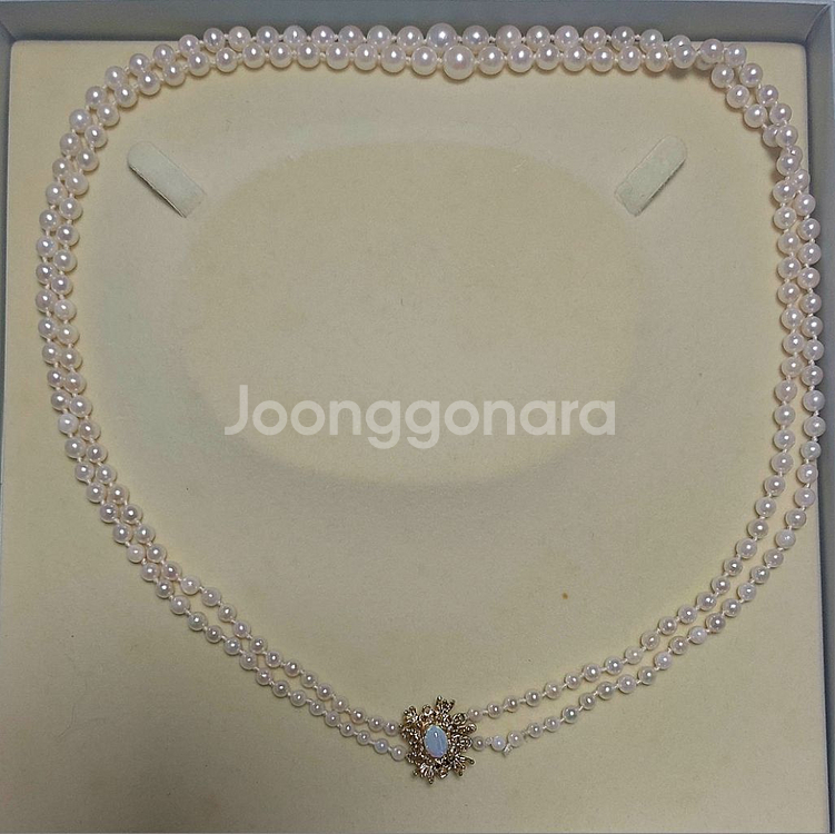 천연 원석 오팔 & 진주 2줄 목걸이 14k골드 할인--2