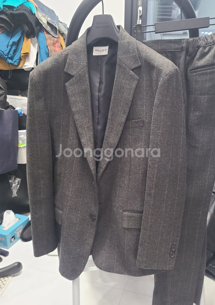 프레리 울 헤링본 체크 블레이저 차콜 L 100~105--4
