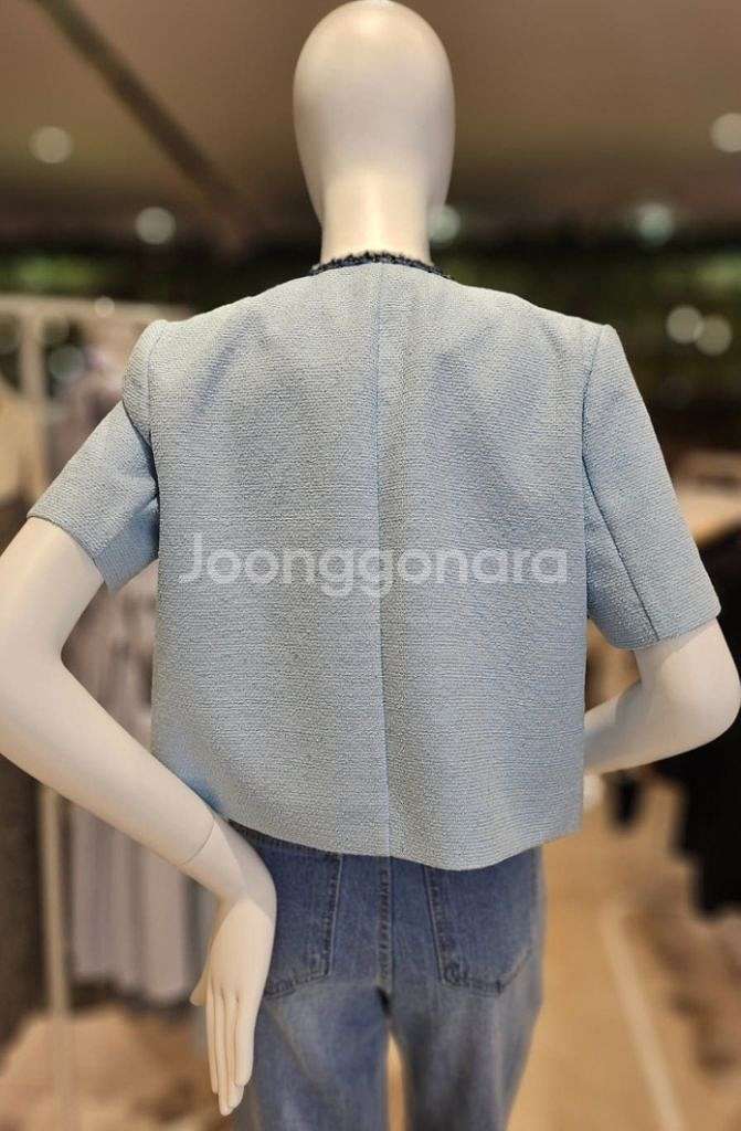 올리브데올리브 스팽글 포켓장식 글리터 트위드 반팔 자켓--2