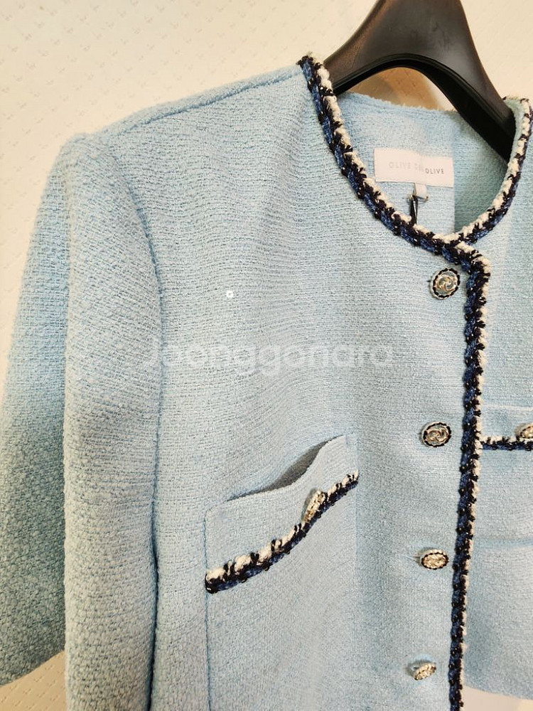올리브데올리브 스팽글 포켓장식 글리터 트위드 반팔 자켓--6