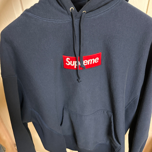 슈프림 Box Logo 후드티 L 네이비