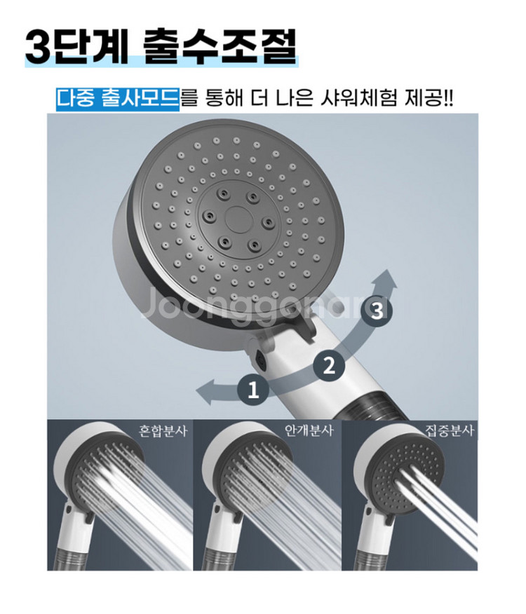 샤워기 헤드 필터교체 3단 조절 새것--2