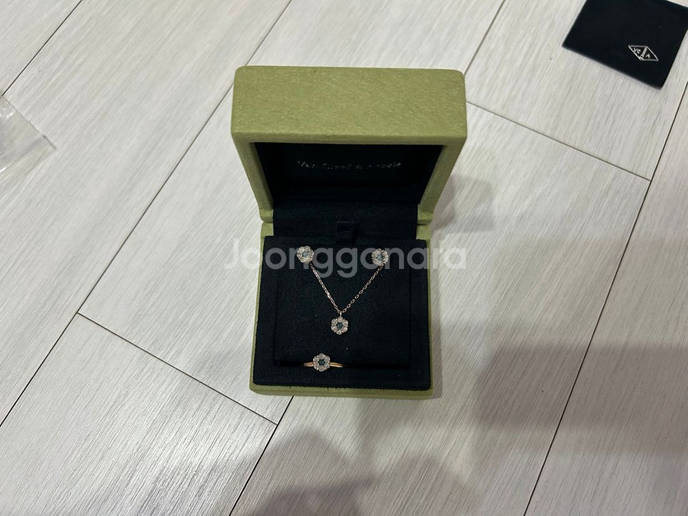 14k 러프다이아 목걸이 귀걸이 반지 세트--1