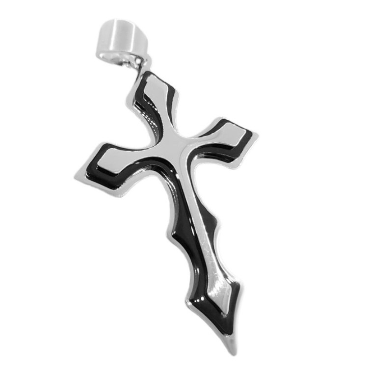 새 검정색 십자가 물결 목걸이 스테인레스 스틸 천주교 이미지