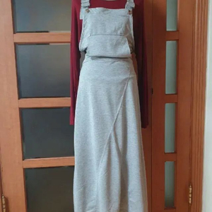 (새제품)후드 오버롤 롱원피스 블랙/연그레이