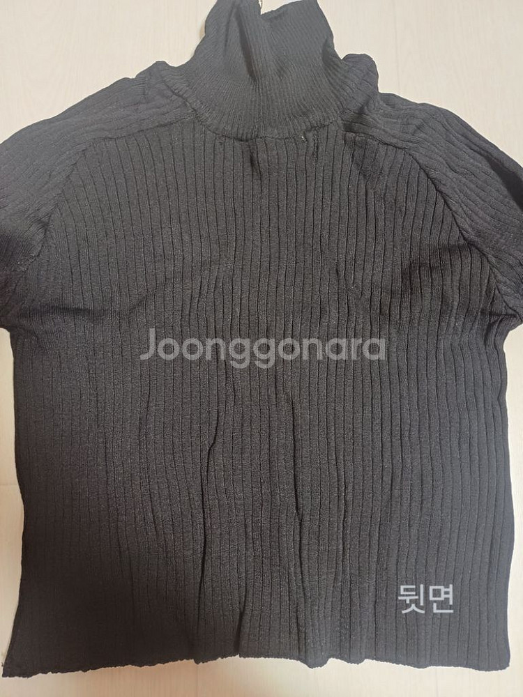 얇은 폴리 블랙 터틀넥 크롭 상의--2