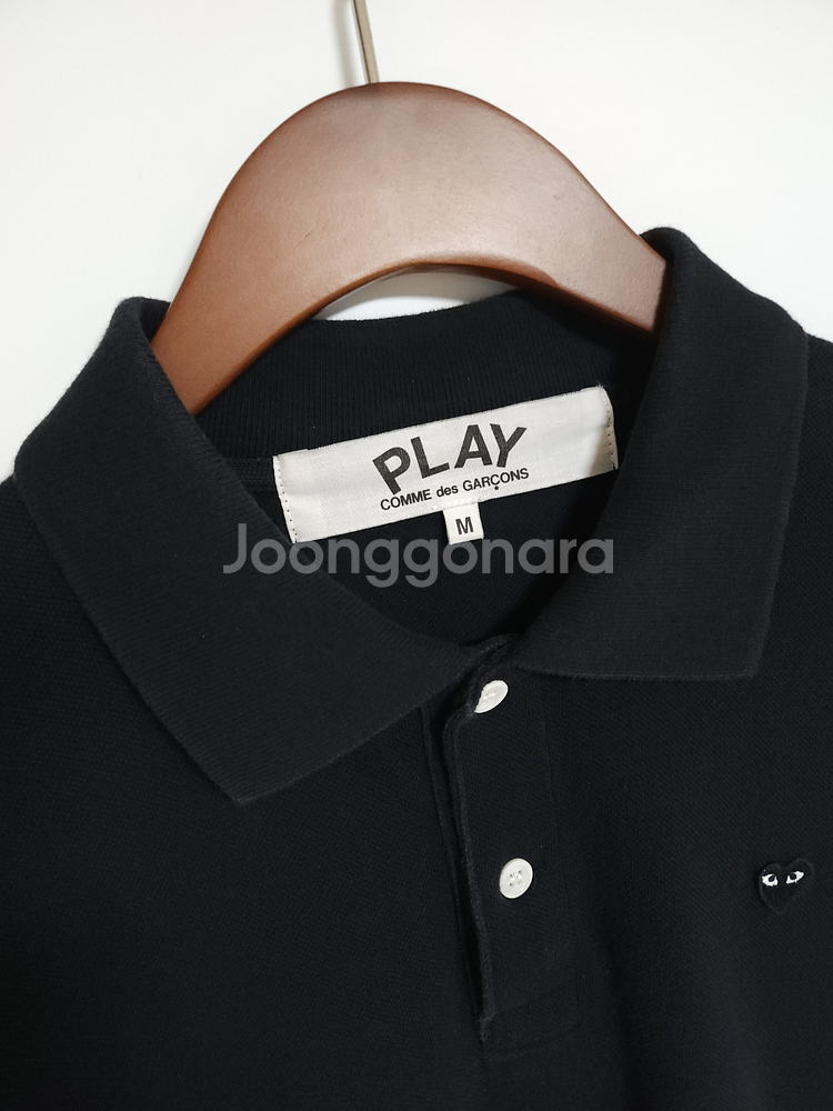 M 꼼데가르송 블랙 미니 하트와펜 남성 반팔 카라티--1