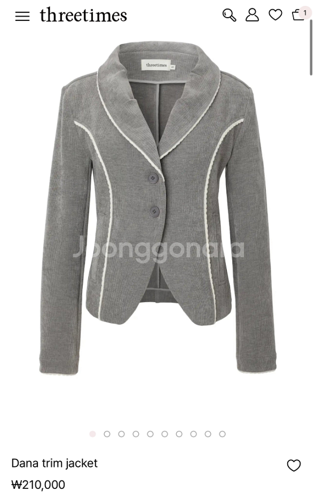 쓰리타임즈 dana trim jacket 그레이 (S)--0