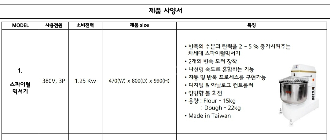 스파이럴 믹서 15kg 브로젠 반죽기--1