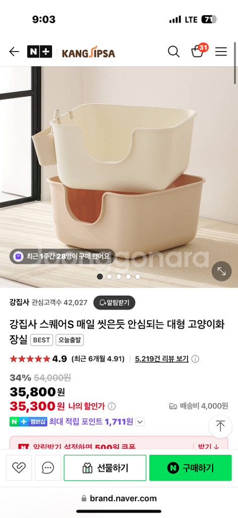 강집사 스퀘어 고양이 화장실 3개--3