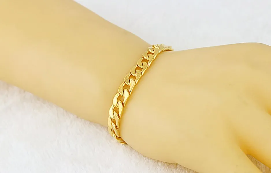 새 골드 18K GF 6mm 팔찌 금 스테인레스 스틸 이미지