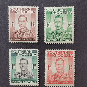1939년 영국 킹조지6세 남로디지아방문기념 우표 4종
