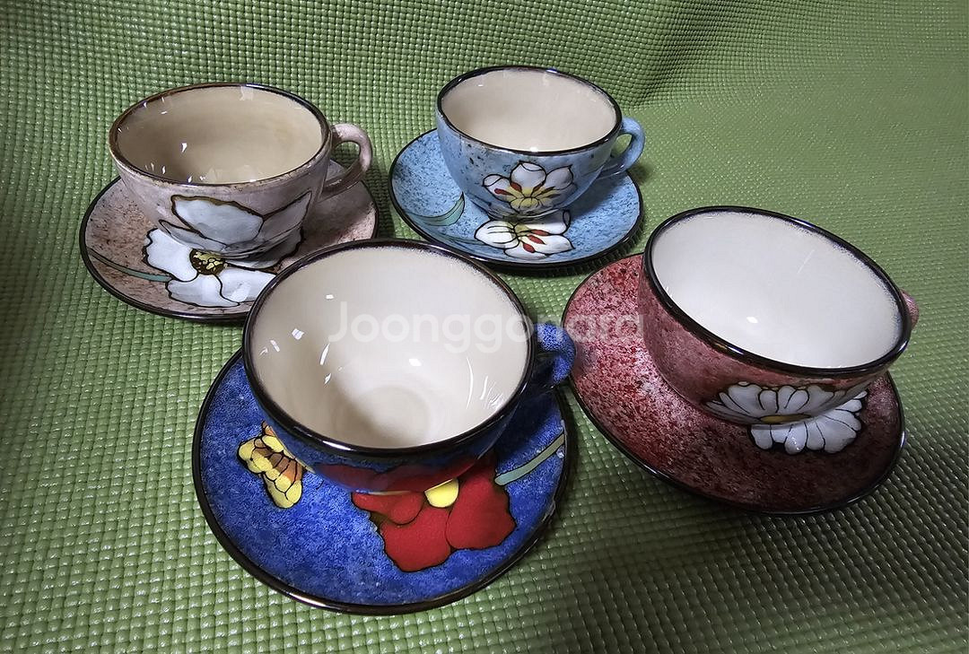 꽃무늬 커피잔 4조--1