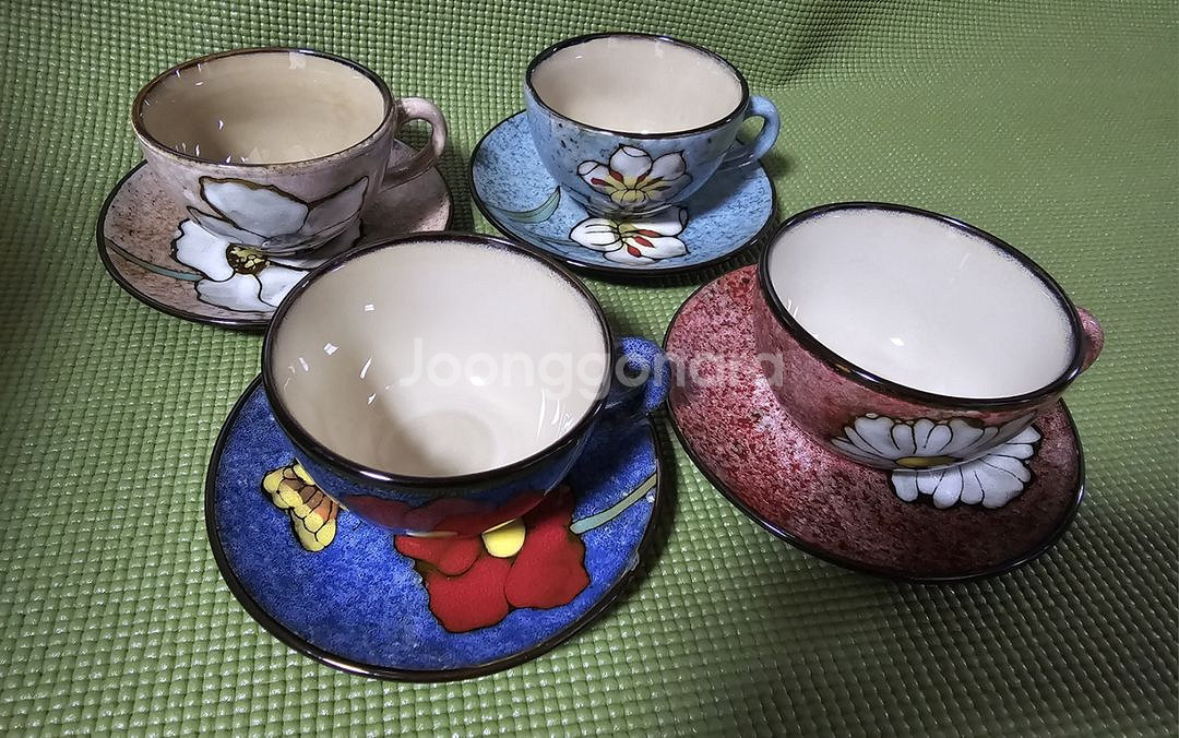 꽃무늬 커피잔 4조--2