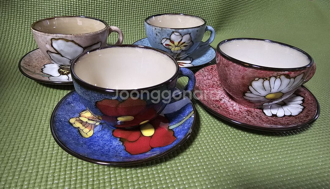 꽃무늬 커피잔 4조--3