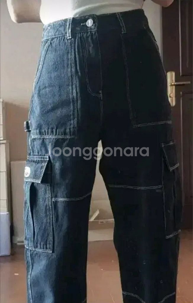 엠오엠씨키츠 데님 스티치 와이드 카고 팬츠블루--1