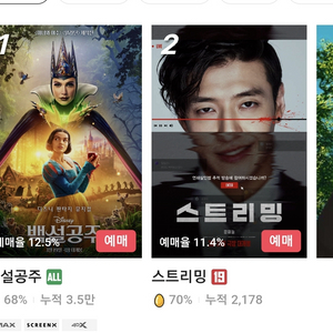 메가박스 롯데시네마 cgv 백설공주 Imax 특별관 등