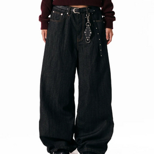 아캄 Leather Patch Denim Pants