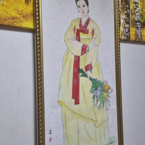 북한화가가 그린 북한 미인도작품 -제목 봄 (그림액자)