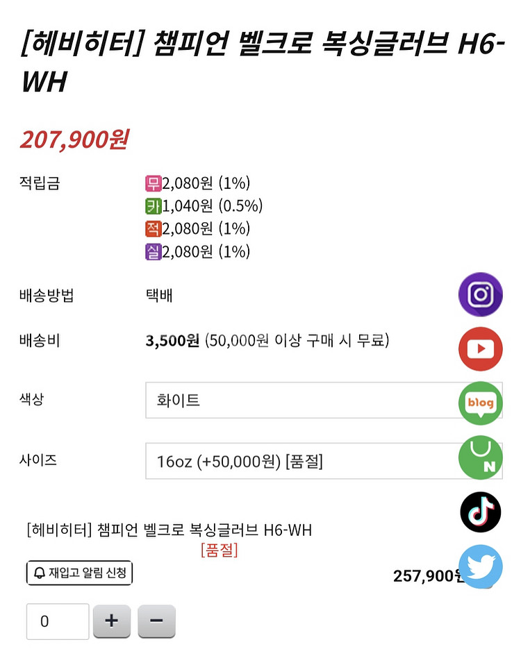헤비히터스 16온스 복싱글러브H6--4