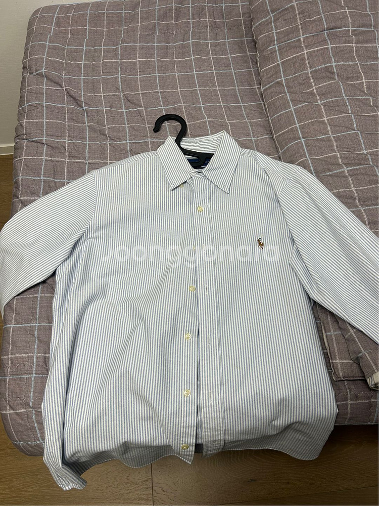 폴로 클래식 핏 셔츠 ,흰색 라지 하늘색 스트라이프 M--3