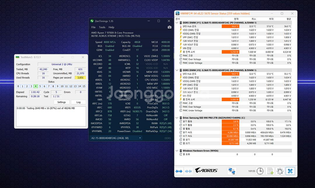 AMD 라이젠 9700x 대원정품 수율체크품 팝니다.--1
